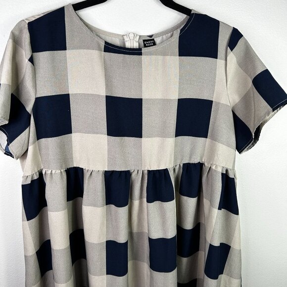 Blue and gray checkered mini dress size small - Picture 2 of 6